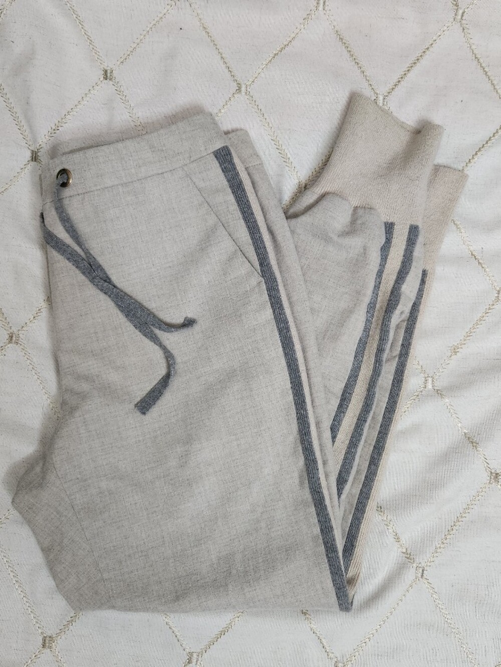 Peserico Italy Luxury Gray Tan Track Pant Joggers Casual Trouser Italian Size 46